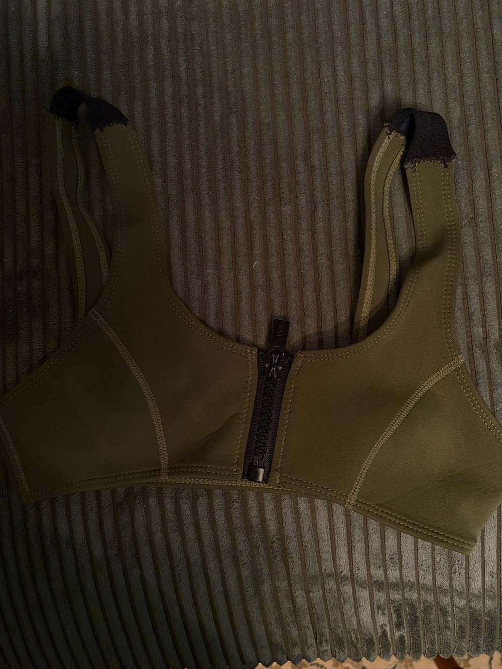 Front-Zip Olive Green Hoaka Bikini Top